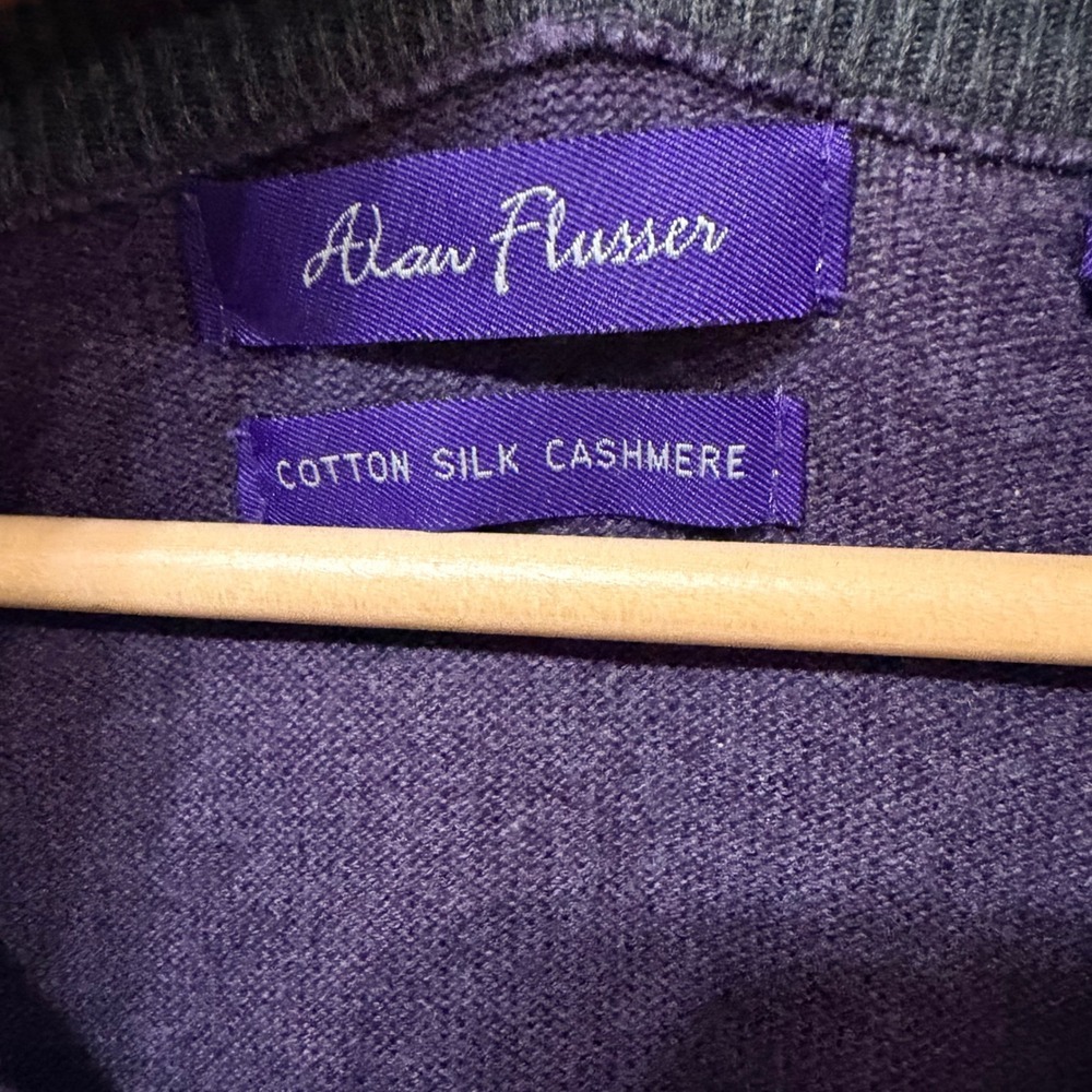 Alan Flusser Mens XXL Purple Cotton Silk Cashmere VNeck Knit Sweater Long Sleeve - Picture 3 of 5